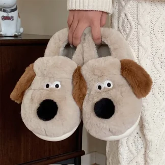 Size36-45 Hug Dog Slippers Girls Fluffy Warm Slide Slipper Female Cuddle Animal Flat Shoes 2022 Ins Hot Thick Furry Slip