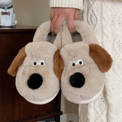 Size36-45 Hug Dog Slippers Girls Fluffy Warm Slide Slipper Female Cuddle Animal Flat Shoes 2022 Ins Hot Thick Furry Slip